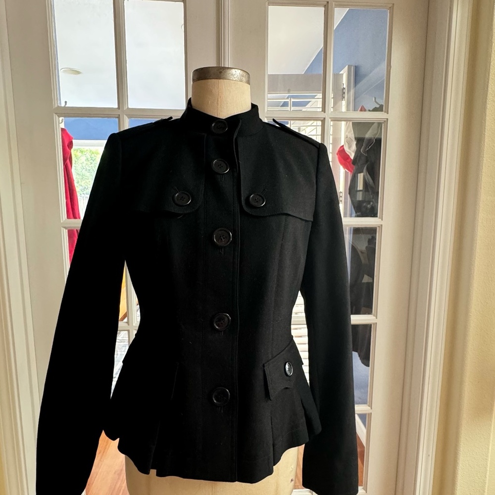 Burberry London Wool Military Jacket with peplum and matching Flare pant size 10